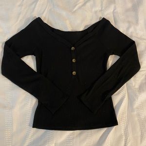 Black Ribbed V-neck Shirt